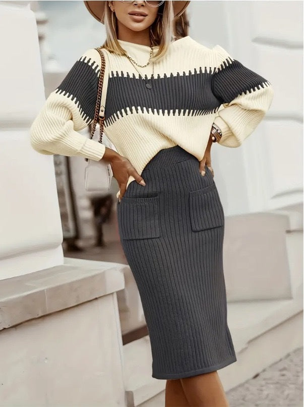 Black Pullover Sweater Set – Trendiger Stricklook