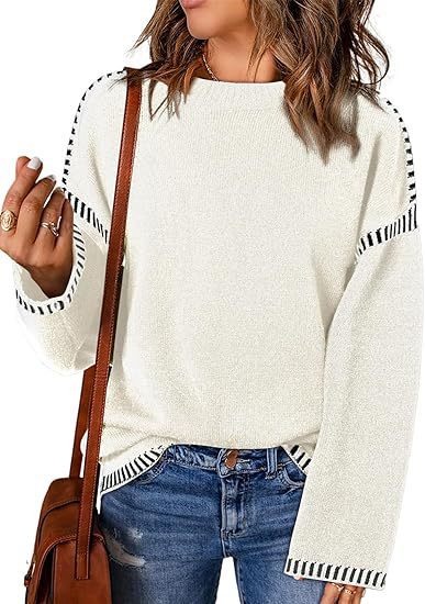 Einfarbiger Rundhals-Pullover – Lässiger Langarm-Sweater für Herbst und Winter