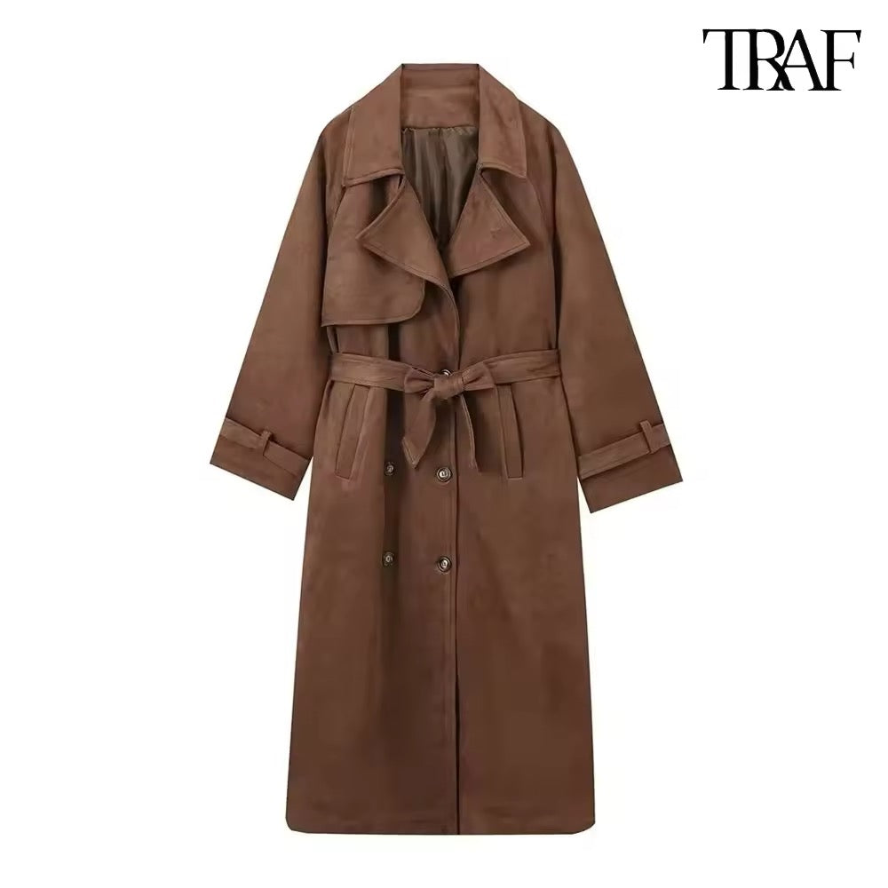 Retro Wildleder Lange Jacke