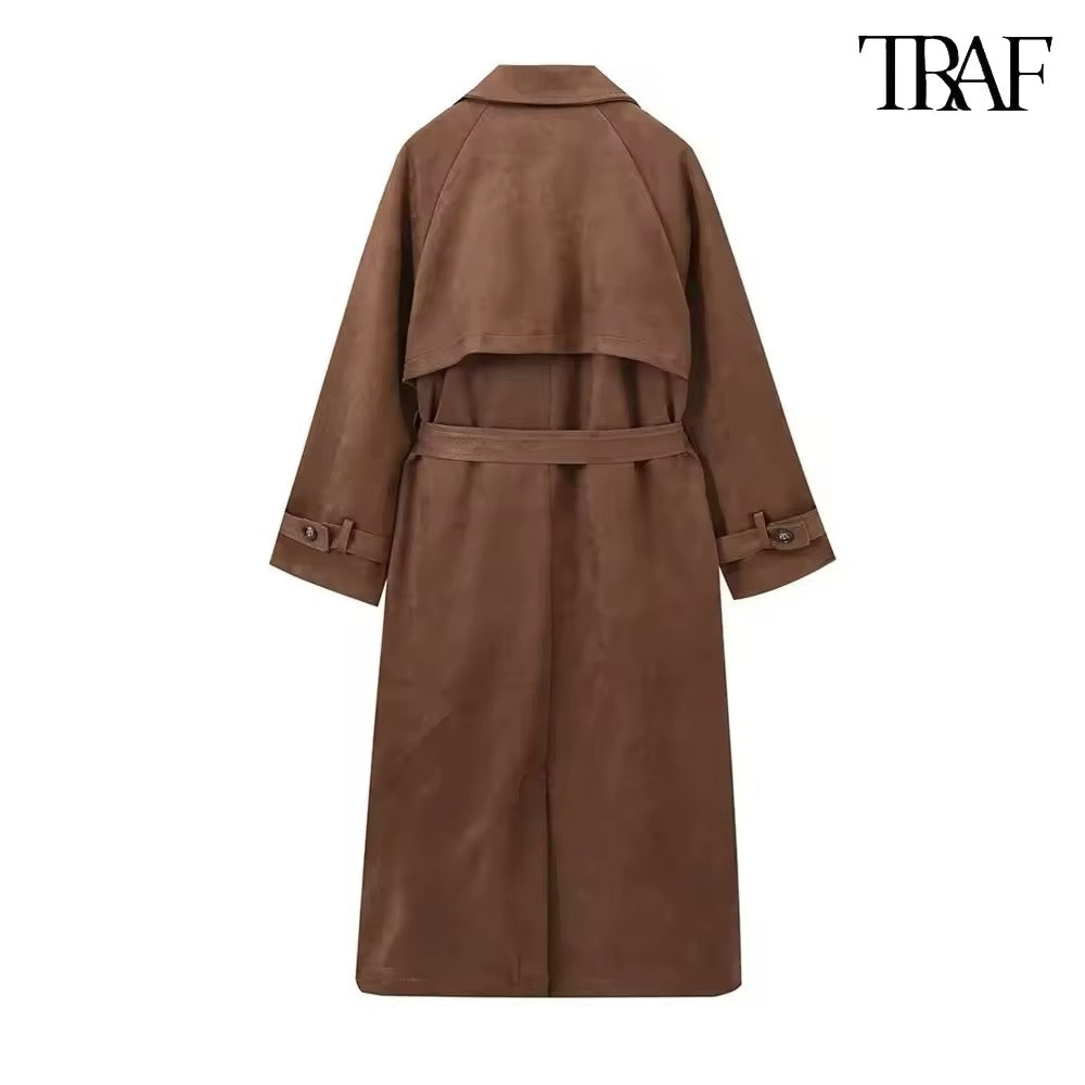 Retro Wildleder Lange Jacke