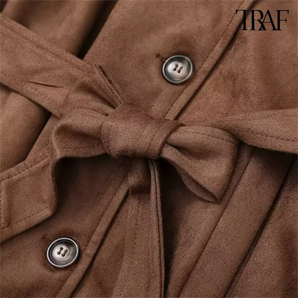 Retro Wildleder Lange Jacke