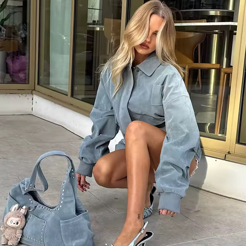 Wildlederjacke mit Revers