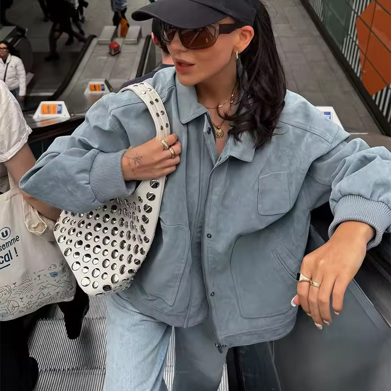 Wildlederjacke mit Revers
