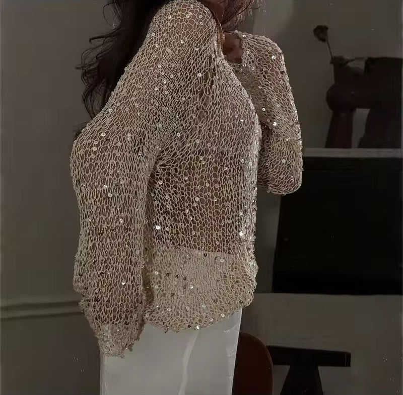 Pailletten Strickpullover