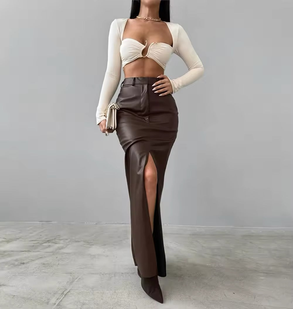 Damen Maxi-Rock aus PU-Leder