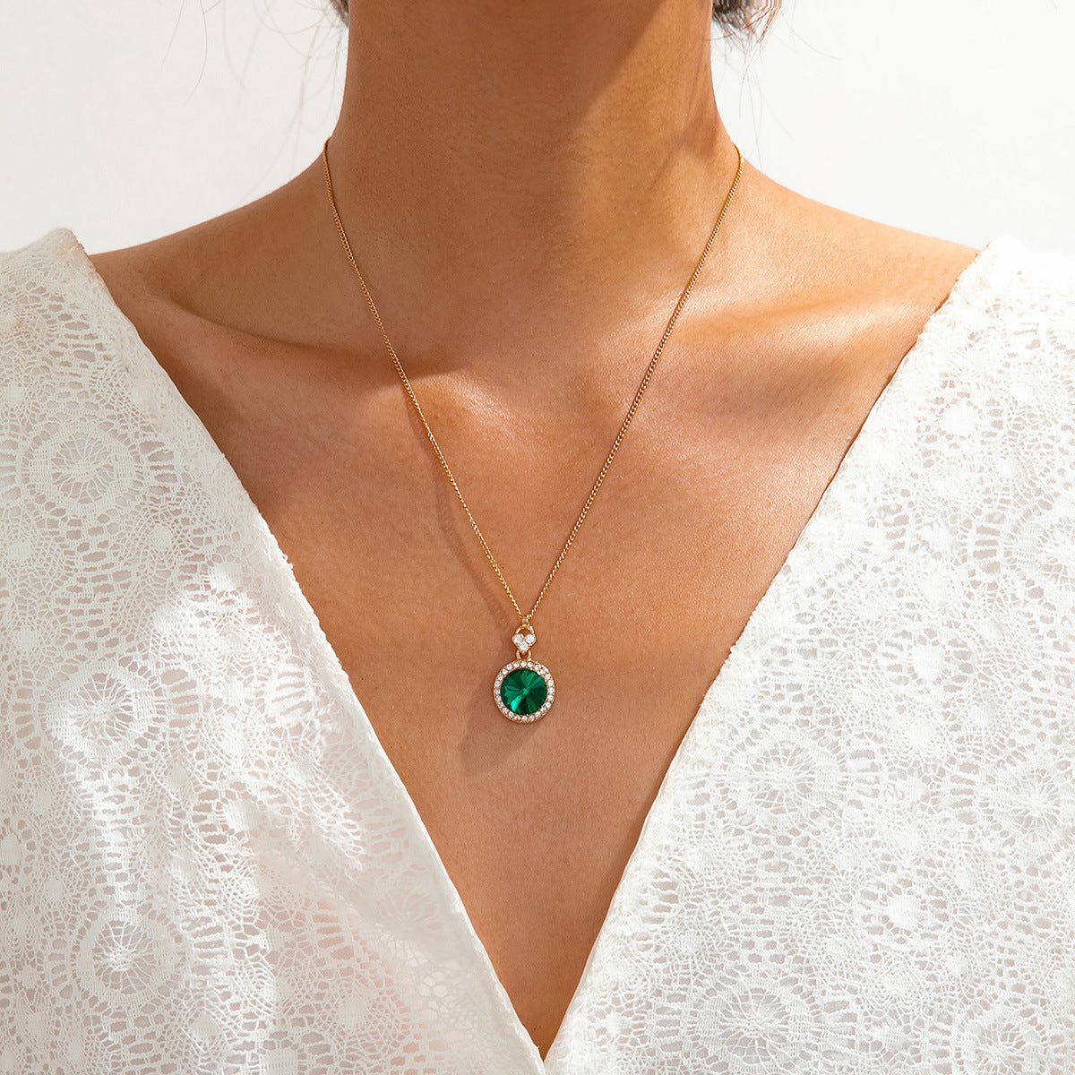 Elegantes Schmuckset mit runden Smaragd-Effekten – Fashion Simple Water Brick Design