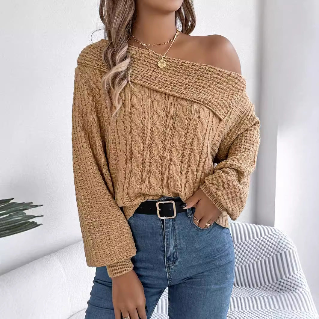 Lapel Off-the-Shoulder Twist Pullover mit langen Ärmeln