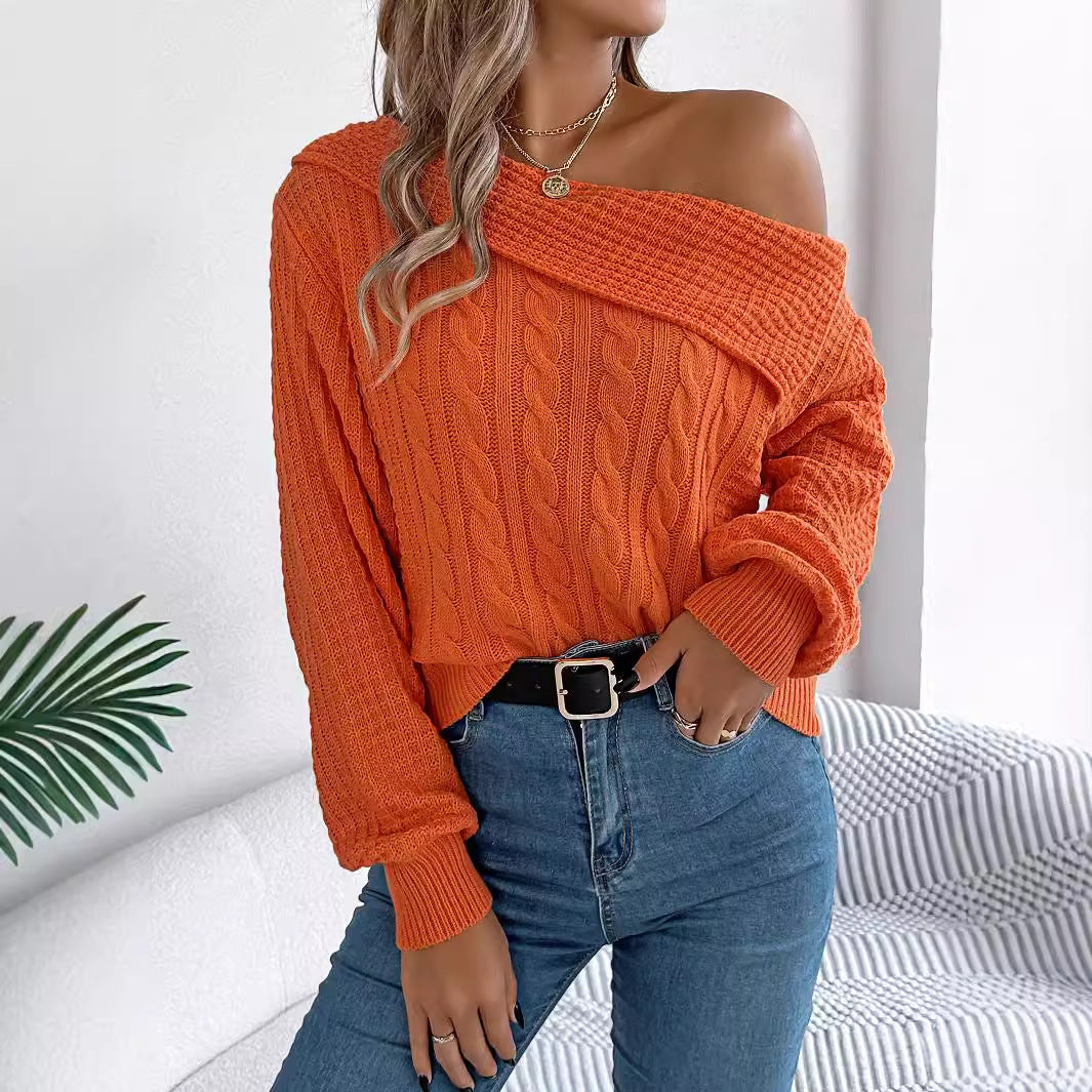 Lapel Off-the-Shoulder Twist Pullover mit langen Ärmeln