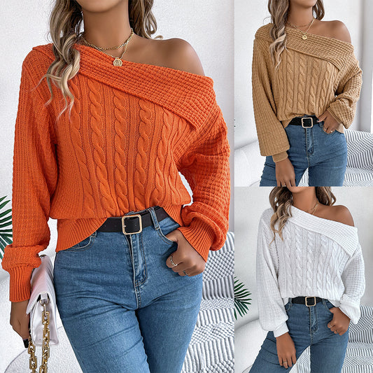 Lapel Off-the-Shoulder Twist Pullover mit langen Ärmeln