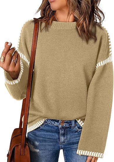 Einfarbiger Rundhals-Pullover – Lässiger Langarm-Sweater für Herbst und Winter