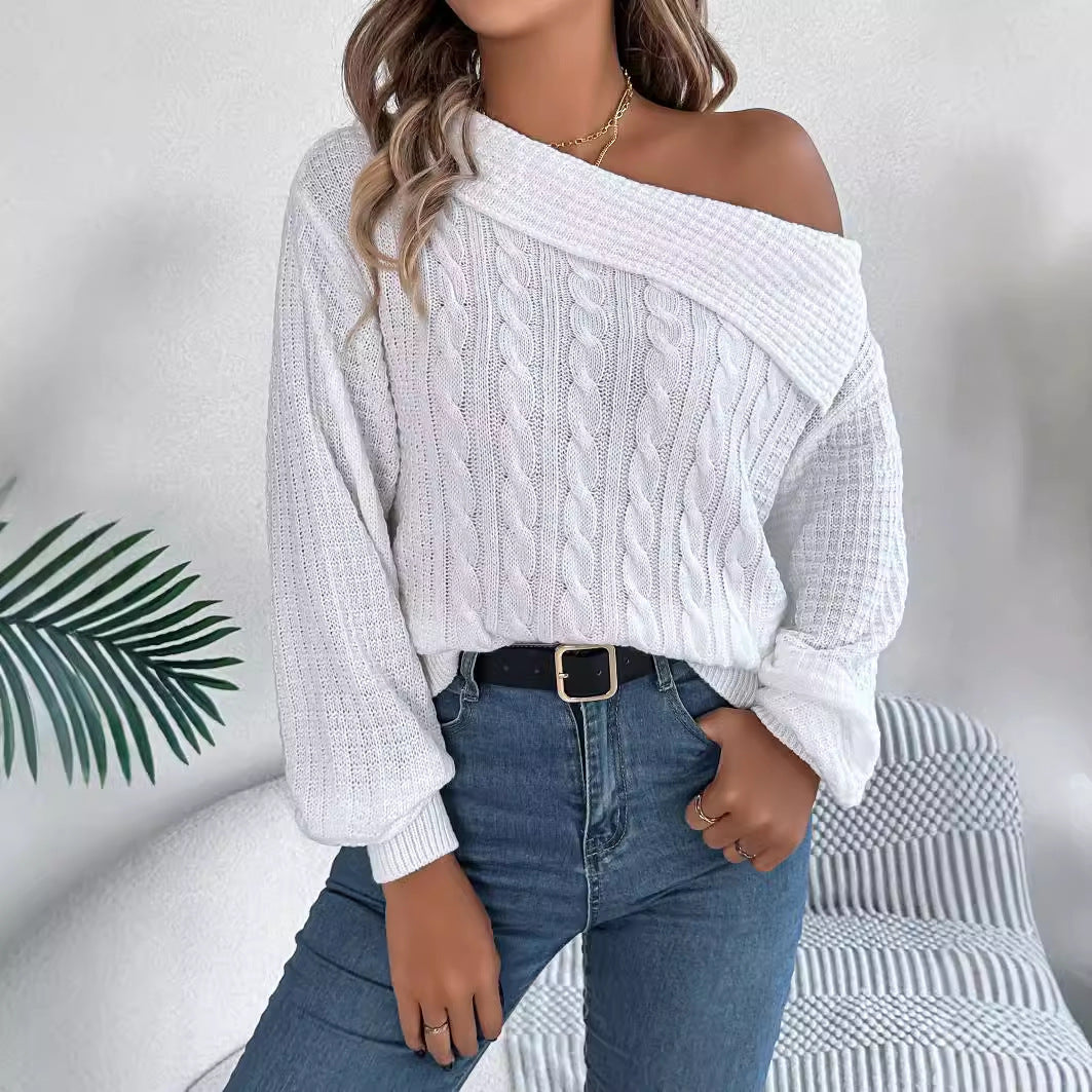 Lapel Off-the-Shoulder Twist Pullover mit langen Ärmeln