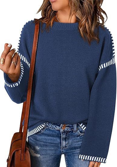 Einfarbiger Rundhals-Pullover – Lässiger Langarm-Sweater für Herbst und Winter