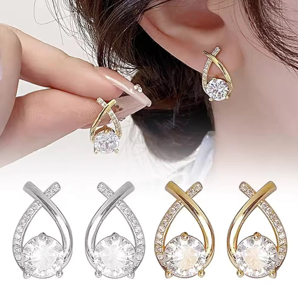 Elegante Kreuz Stud Ohrringe für Damen – Koreanischer Stil mit Kristallen und Fischschwanz-Design