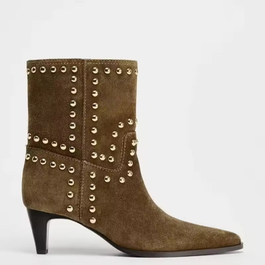 Booties aus Samt mit Nieten