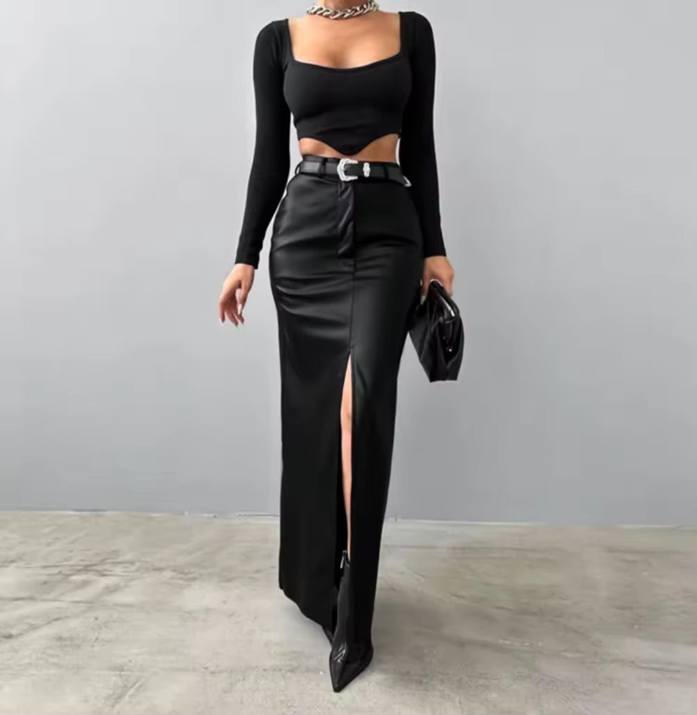 Damen Maxi-Rock aus PU-Leder