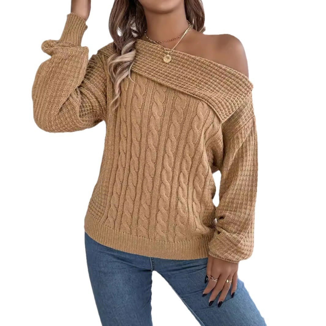 Lapel Off-the-Shoulder Twist Pullover mit langen Ärmeln